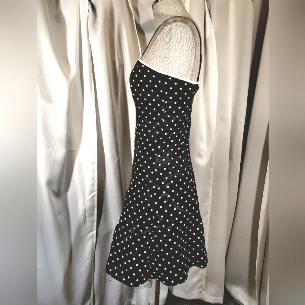 Gunne Sax ByJessica McClintock Midi Dress Black/White Polka Dot, Satin, Flare,0 - Picture 4 of 12